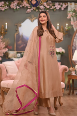 Sheesha Champagne Gold Kurta Set – A-Line Silk-Look Kurta with Wide-Leg Trousers