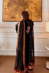 Zarqash Russian Silk 3-Piece – Embroidered Farshi Trouser Set with Zari Dupatta