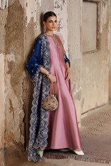 Mehwar – Pure Silk Panelled Peshwas with Organza Embroidered Navy Dupatta