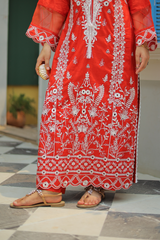 Azure Semi-Formal Lawn – Rust 3-Piece Heavily Embroidered Suit with Khaddi Net Dupatta