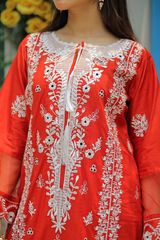 Azure Semi-Formal Lawn – Rust 3-Piece Heavily Embroidered Suit with Khaddi Net Dupatta
