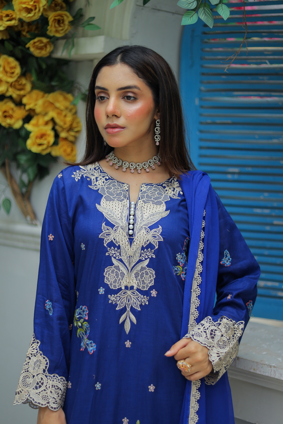 Nureh Semi-Formal Lawn – 3-Piece Embroidered Suit with Chiffon Dupatta