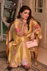 Solea Silk Kaftan Set – Yellow Embroidered Sheesha Silk with Slip