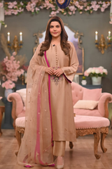 Sheesha Champagne Gold Kurta Set – A-Line Silk-Look Kurta with Wide-Leg Trousers