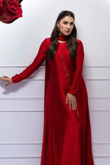 Candy – Red Crystal Tassel Shalmoz Silk 3-Piece Set with Slim Dupatta & Wide-Leg Pants