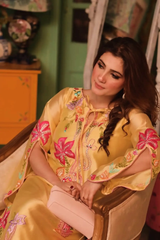 Solea Silk Kaftan Set – Yellow Embroidered Sheesha Silk with Slip