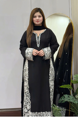 Zaib Semi-Formal Lawn – Black 3-Piece Embroidered Suit with Bamber Chiffon Dupatta