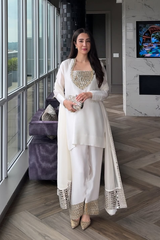 Chandni Half-White & Gold Farshi Set – 3-Piece Silk with Gold Mirror & Lace Work