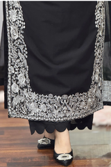 Zaib Semi-Formal Lawn – Black 3-Piece Embroidered Suit with Bamber Chiffon Dupatta