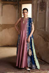 Mehwar – Pure Silk Panelled Peshwas with Organza Embroidered Navy Dupatta