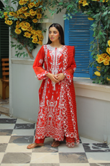 Azure Semi-Formal Lawn – Rust 3-Piece Heavily Embroidered Suit with Khaddi Net Dupatta