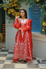 Azure Semi-Formal Lawn – Rust 3-Piece Heavily Embroidered Suit with Khaddi Net Dupatta