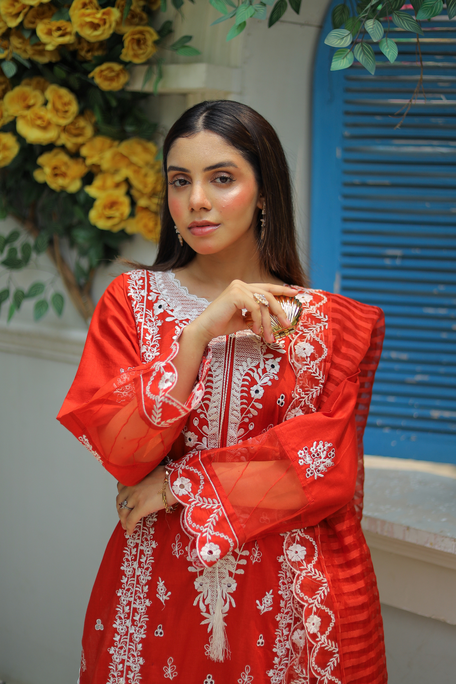 Azure Semi-Formal Lawn – Rust 3-Piece Heavily Embroidered Suit with Khaddi Net Dupatta