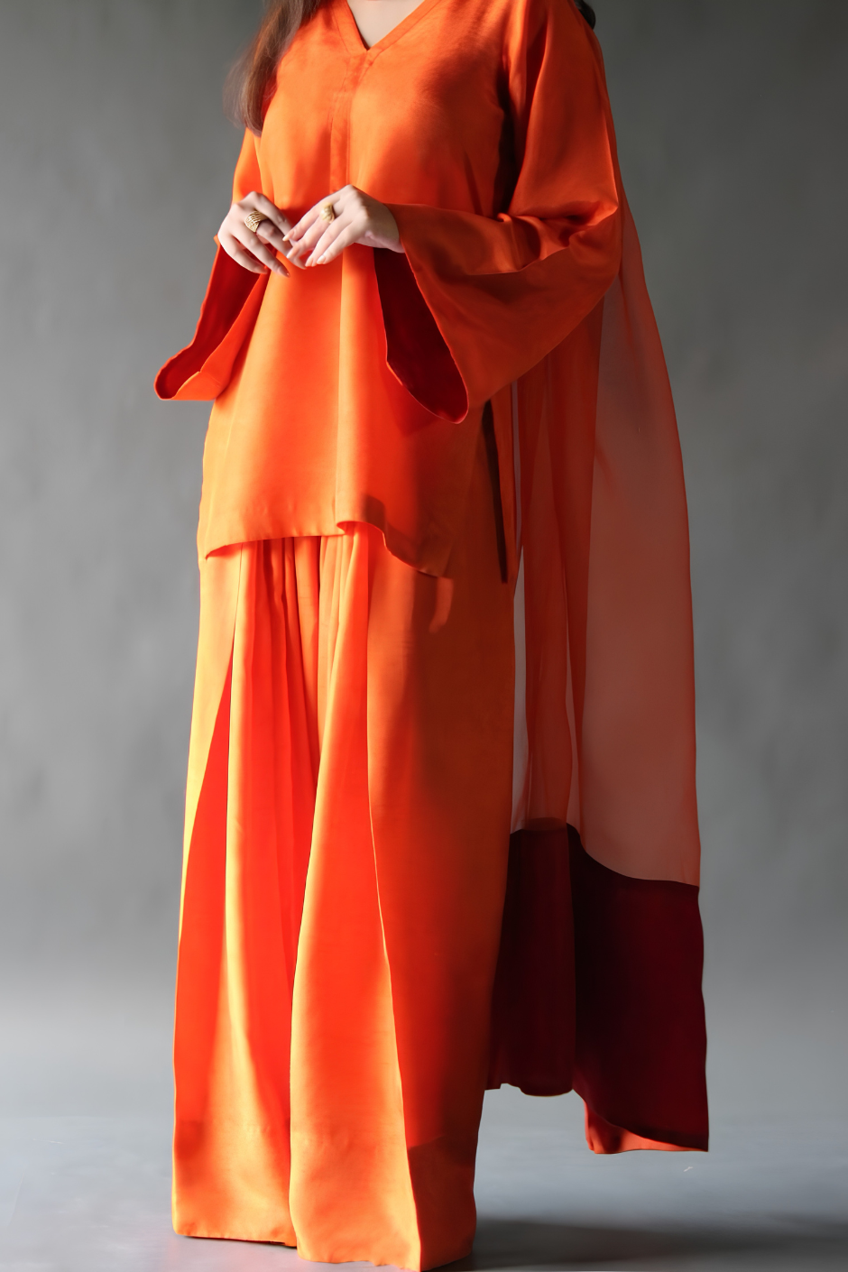 Mehr – Marigold Orange Raw Silk Farshi Shalwar Kameez with Organza Dupatta