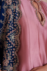 Mehwar – Pure Silk Panelled Peshwas with Organza Embroidered Navy Dupatta