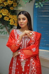 Azure Semi-Formal Lawn – Rust 3-Piece Heavily Embroidered Suit with Khaddi Net Dupatta