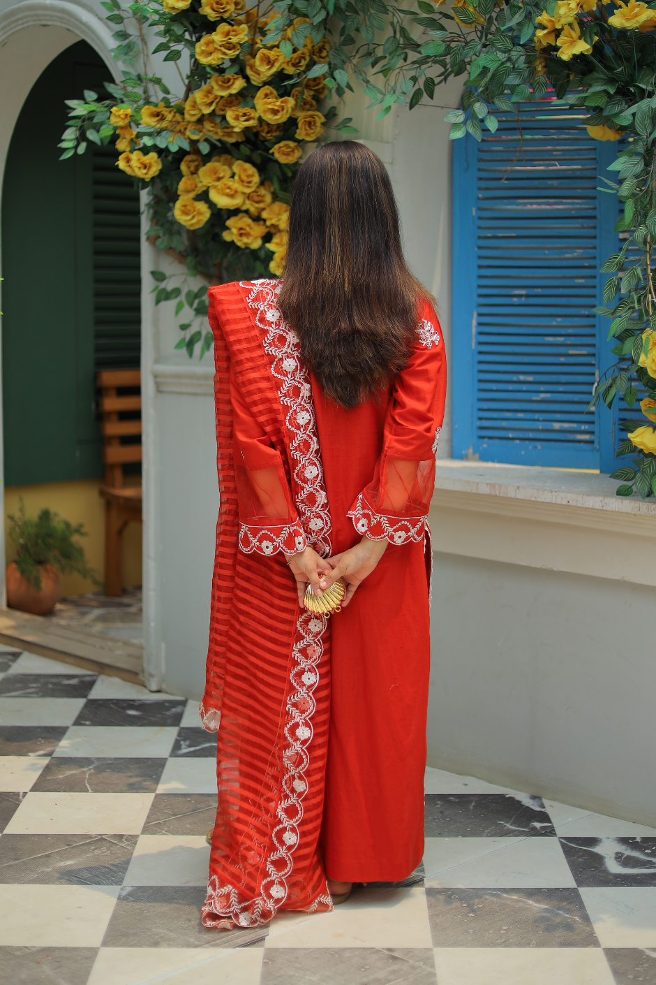 Azure Semi-Formal Lawn – Rust 3-Piece Heavily Embroidered Suit with Khaddi Net Dupatta