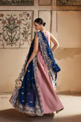 Mehwar – Pure Silk Panelled Peshwas with Organza Embroidered Navy Dupatta