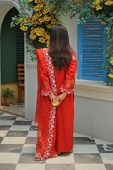 Azure Semi-Formal Lawn – Rust 3-Piece Heavily Embroidered Suit with Khaddi Net Dupatta