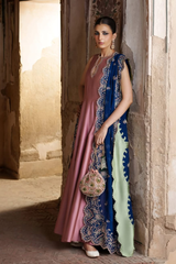 Mehwar – Pure Silk Panelled Peshwas with Organza Embroidered Navy Dupatta