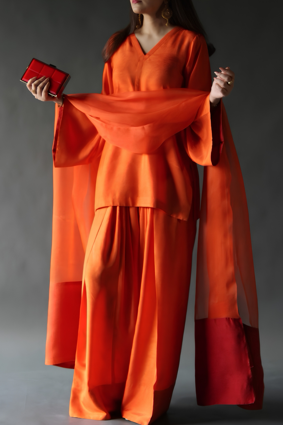Mehr – Marigold Orange Raw Silk Farshi Shalwar Kameez with Organza Dupatta