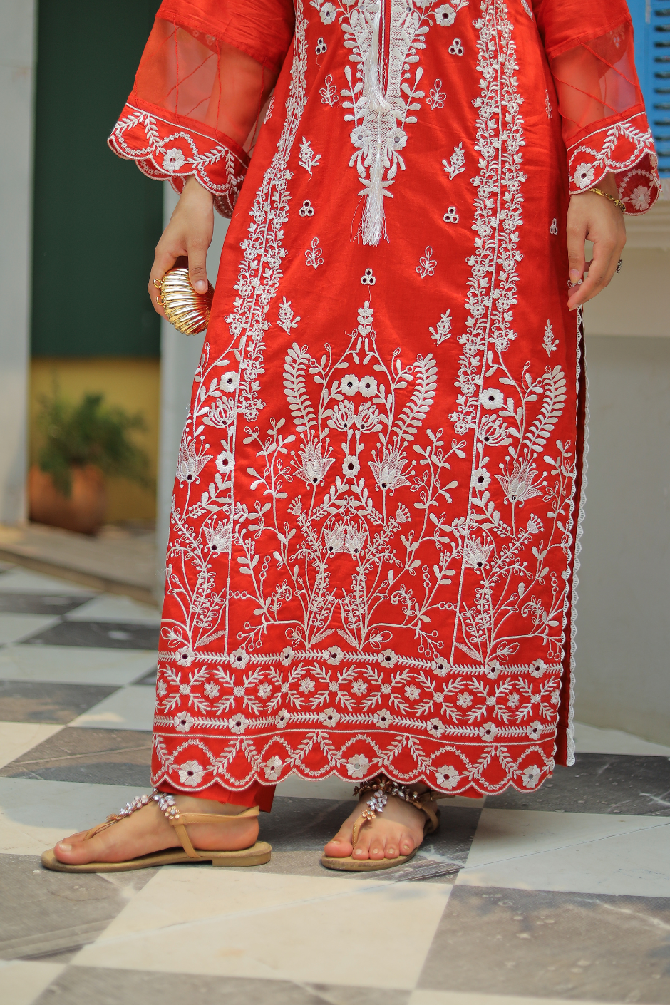 Azure Semi-Formal Lawn – Rust 3-Piece Heavily Embroidered Suit with Khaddi Net Dupatta