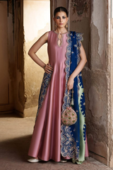 Mehwar – Pure Silk Panelled Peshwas with Organza Embroidered Navy Dupatta