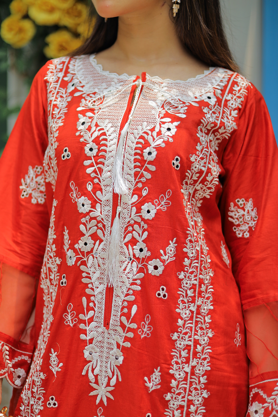 Azure Semi-Formal Lawn – Rust 3-Piece Heavily Embroidered Suit with Khaddi Net Dupatta