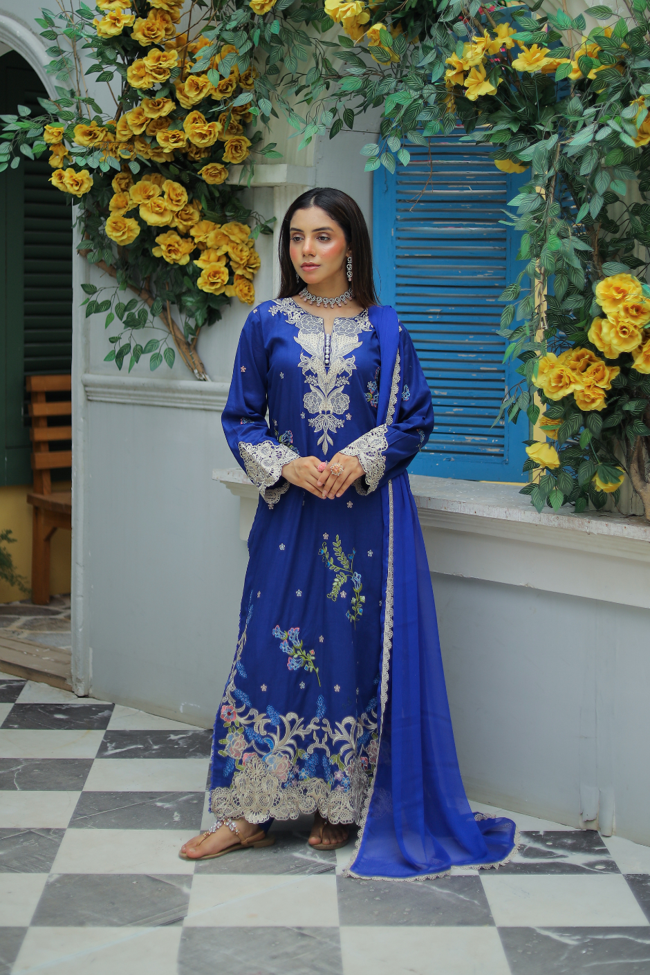 Nureh Semi-Formal Lawn – 3-Piece Embroidered Suit with Chiffon Dupatta