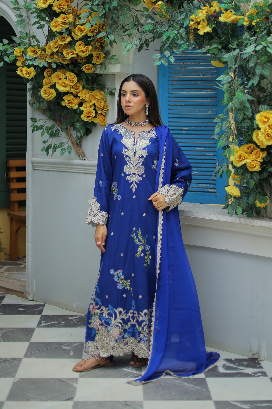 Nureh Semi-Formal Lawn – 3-Piece Embroidered Suit with Chiffon Dupatta