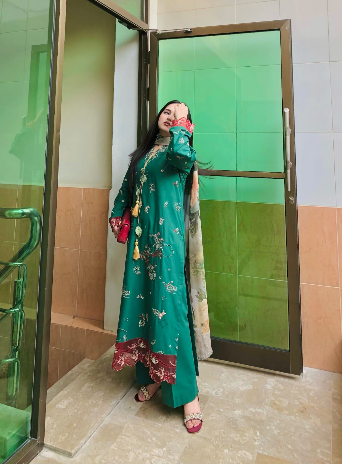 Mint Breeze Semi-Formal Lawn – Green 3-Piece Embroidered Suit with Silk Dupatta