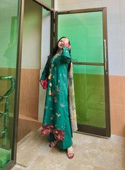 Mint Breeze Semi-Formal Lawn – Green 3-Piece Embroidered Suit with Silk Dupatta