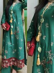 Mint Breeze Semi-Formal Lawn – Green 3-Piece Embroidered Suit with Silk Dupatta